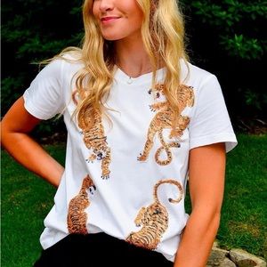 COPY - Queen of Sparkles White Crawling Tiger Shirt